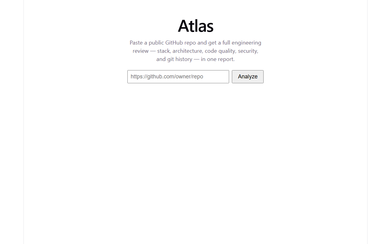 The Atlas idle screen with a single field to paste a GitHub URL.